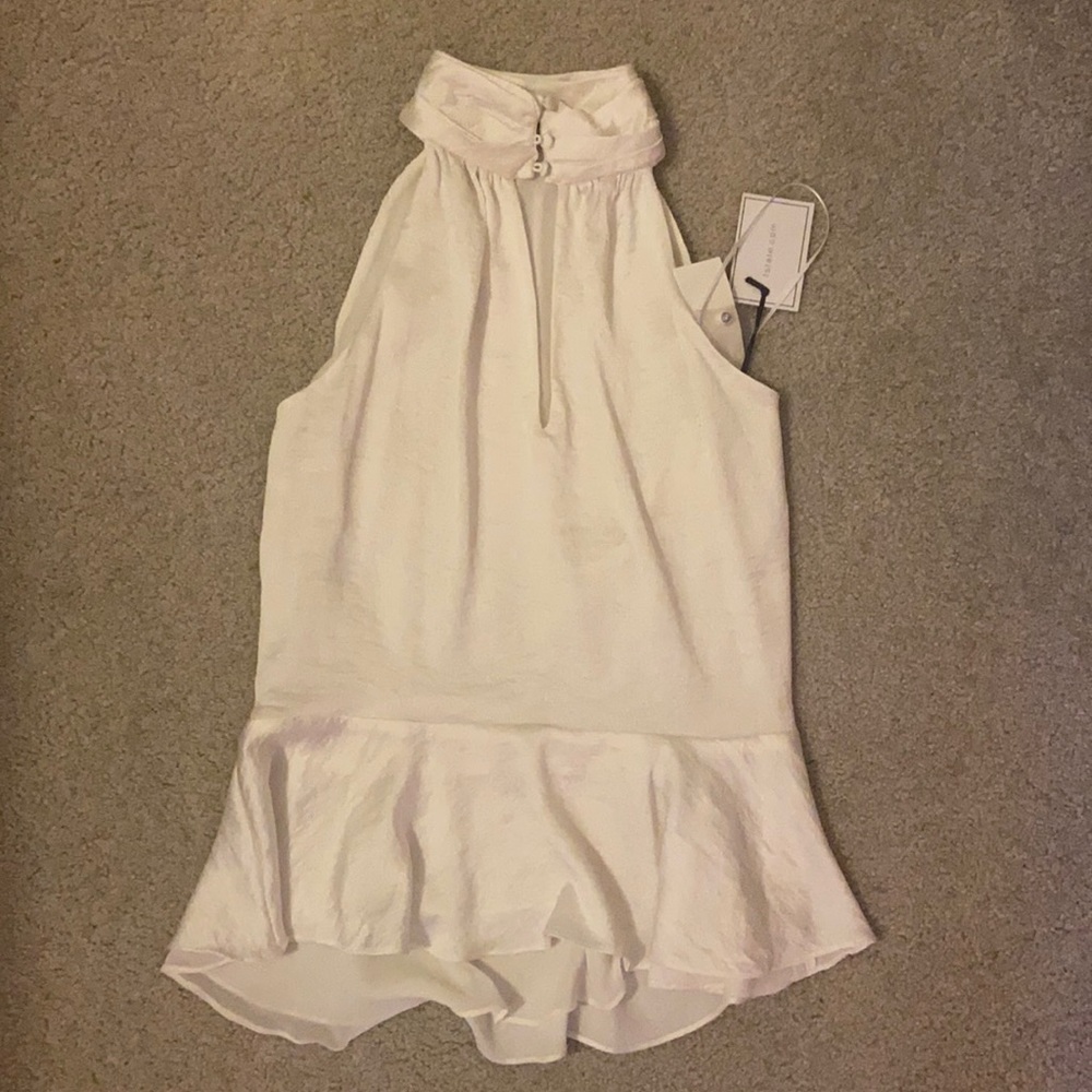 1.State High Neck Peplum Blouse in WHITE